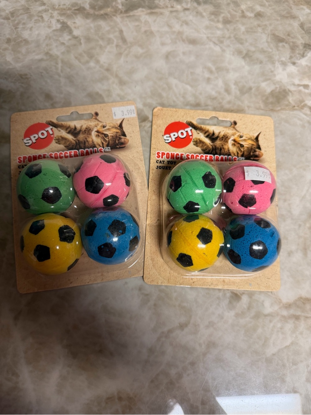 Sponge Soccer Balls Cat Toy Pack - Pink, Green, Yellow, Blue